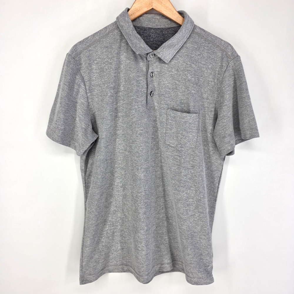 Vuori Polo Shirt Mens L Gray Short Sleeve Pocket V164 Performance Casual Tee
